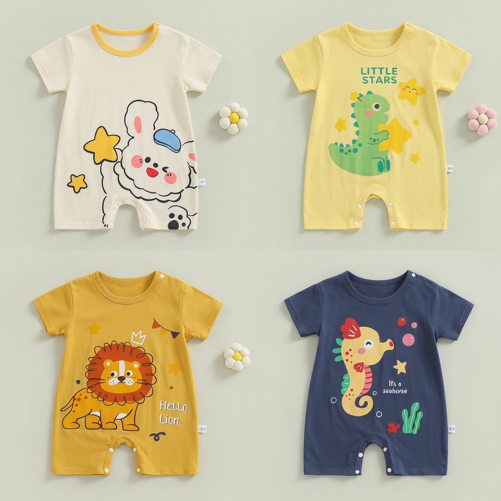 Baby Summer Linen Sleeveless Jumpsuit - بدلة صيفية مطبوعة للأطفال حديثي الولادة
