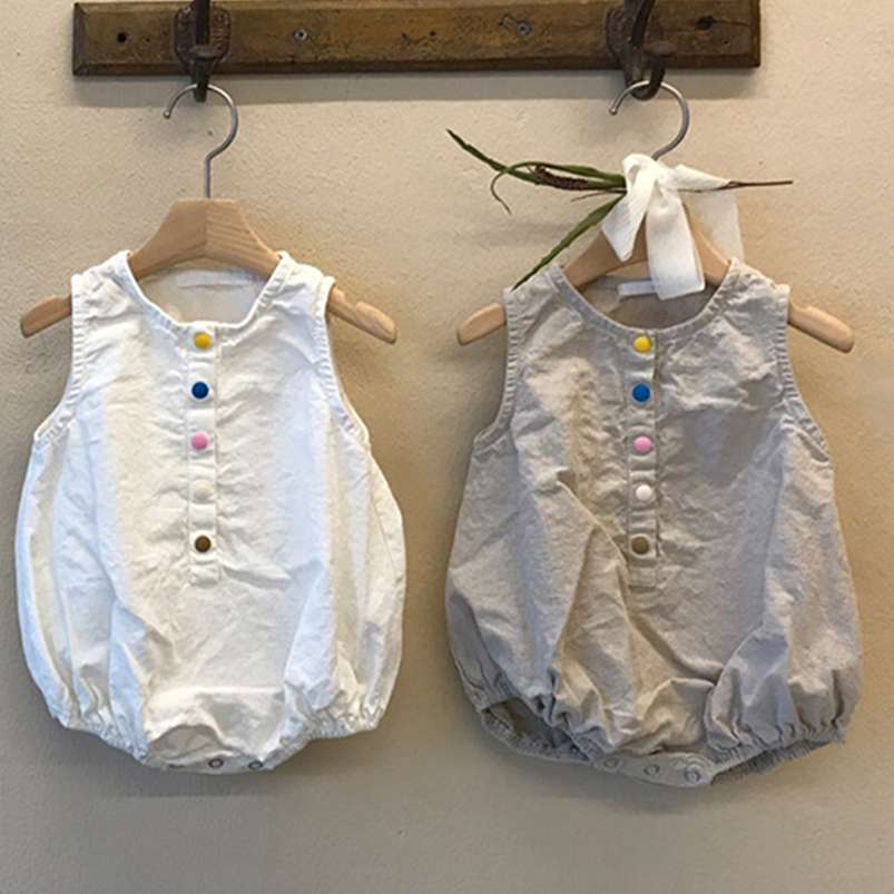 Baby Summer Linen Sleeveless Jumpsuit - رومبير قطن وكتان بدون أكمام للأولاد