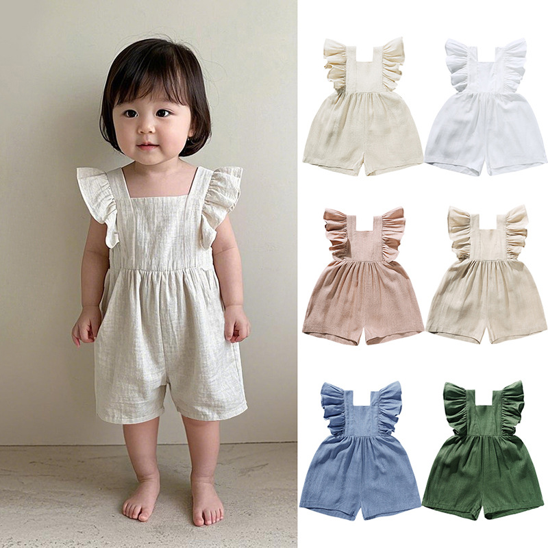 Baby Summer Linen Sleeveless Jumpsuit - ملابس صيفية للأطفال، أفرولات للبنات والأولاد