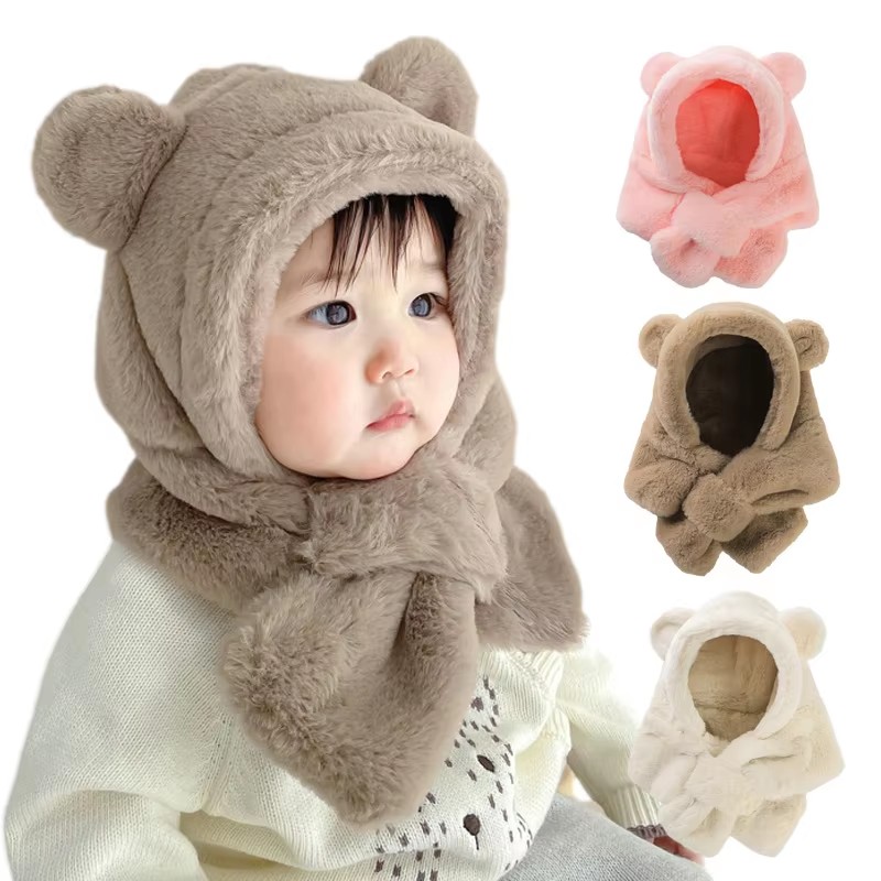 Infant Beanie Hat With Ears - الشتاء الطفل قبعة وشاح قطعة واحدة