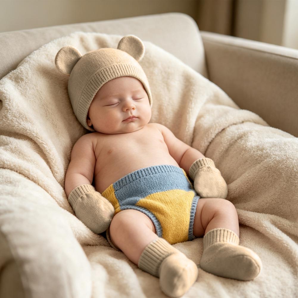Infant Beanie Hat With Ears - واقيات أقدام للمواليد الجدد، طقم قبعة