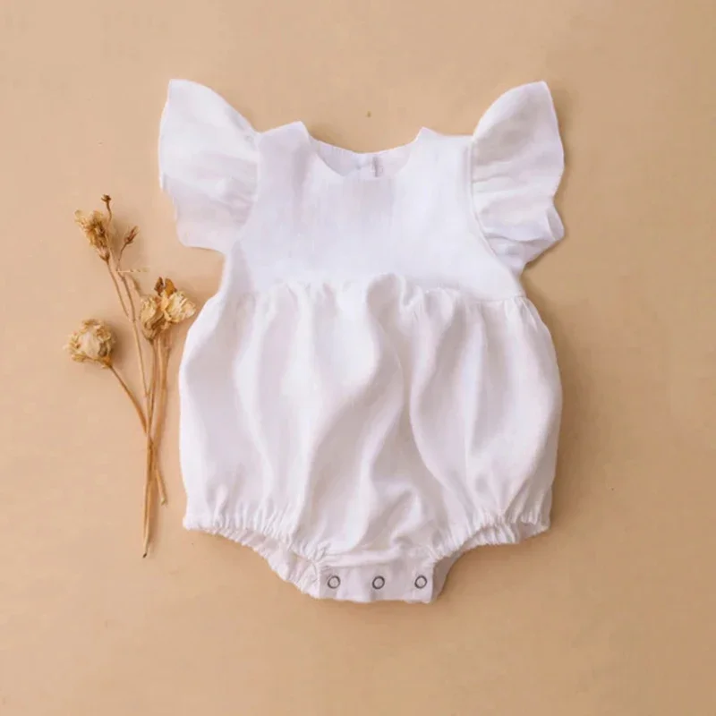 Baby Summer Linen Sleeveless Jumpsuit - جمبسوت قطنية للأطفال حديثي الولادة ،