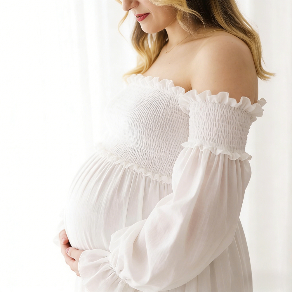 فستان تصوير للحوامل أبيض مكشوف - مراجعة Maternity Wear وسعره