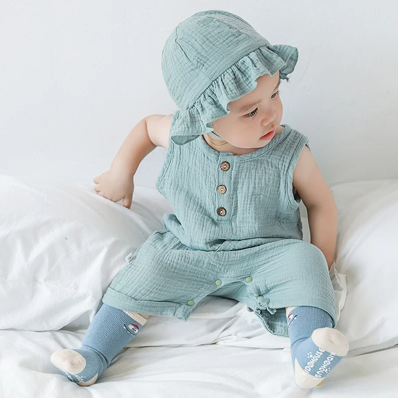 2 قطعة/المجموعة ملابس الصيف ال - مراجعة Baby Summer Linen Sleeveless Jumpsuit وسعره